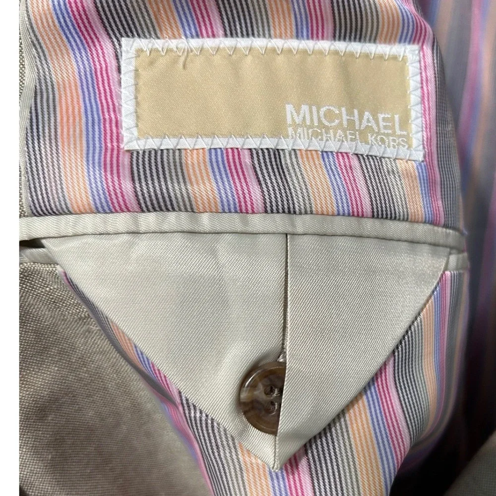 Michael Kors Linen Blazer Mens 46L Tan Two Button Sport Coat Professional Summer